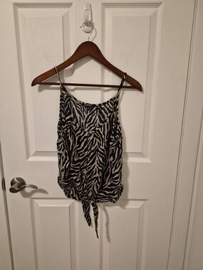 Express Zebra-Print Black & Cream Tie-Front Cami